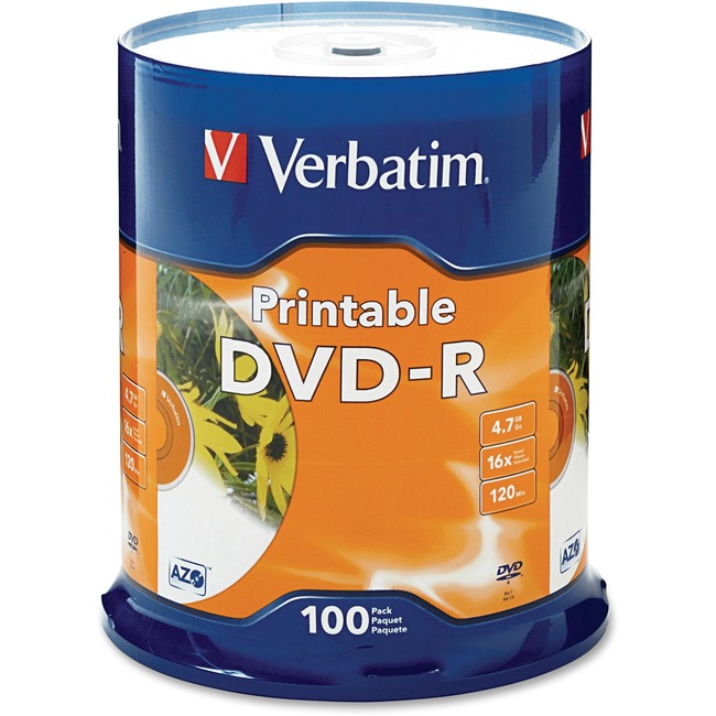Picture of Verbatim DVD-R 4.7GB 16x White Printable 100 Pack on Spindle